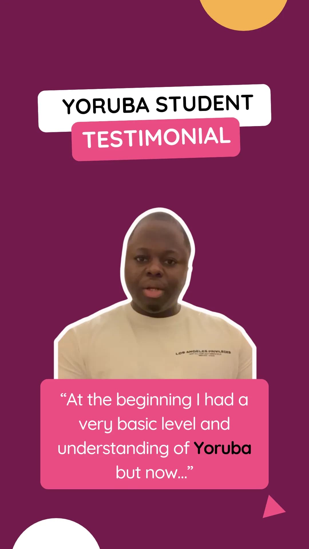 Testimonial thumbnail for Yoruba student